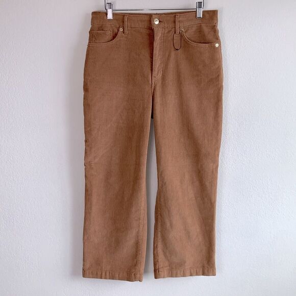 Express High Waisted Rise Cropped Wide Leg Camel Tan Brown Corduroy Pant Sz 6 - Picture 1 of 8